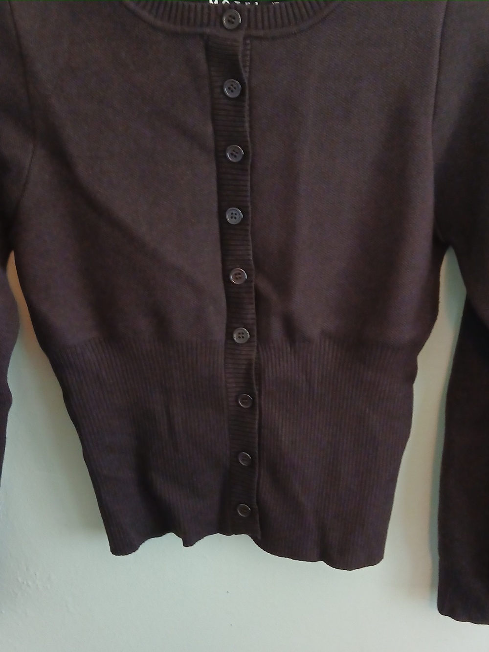 Motel Subra Long Sleeve Ribbed Hem Cardigan in Bitter Chocolate Size XS NWT - Picture 6 of 12